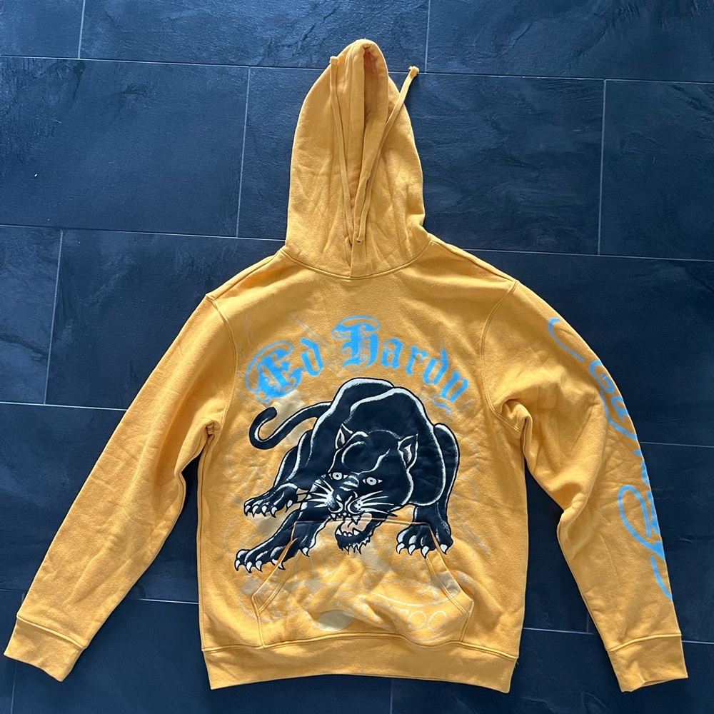 Ed Hardy Gold Hoodie with Panther Graphic
